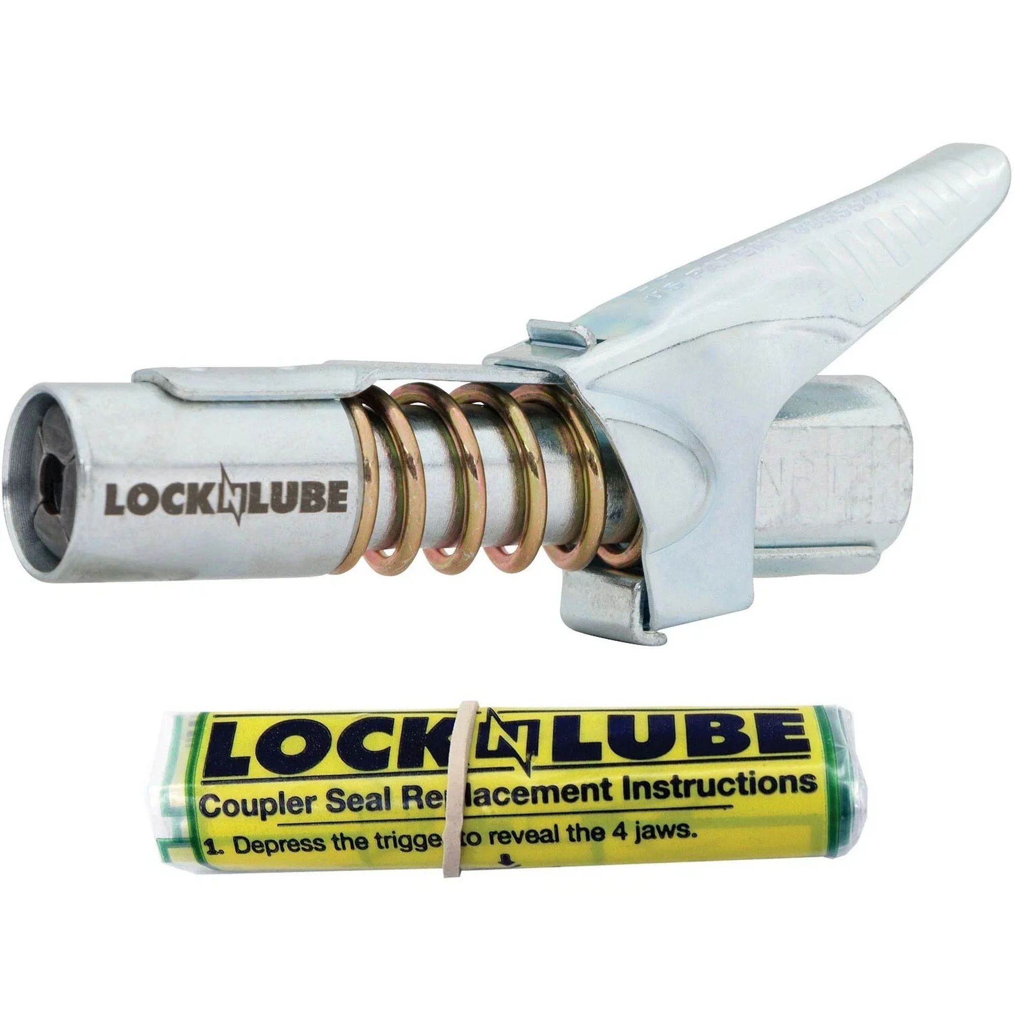LockNLube Grease Coupler with Rebuild Kit, Original Locking Design, 10,000 PSI, 1/8in. NPT, Fits Manual, Pneumatic & Battery Grease Guns, Model# GC81011